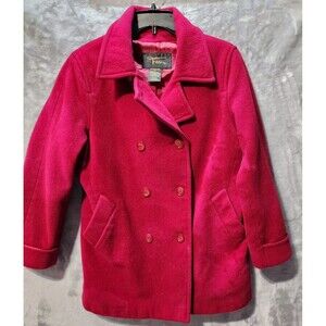 Vintage Fabio Wool Double Breast Pea Coat Women's Red L Pockets Colorful 90s